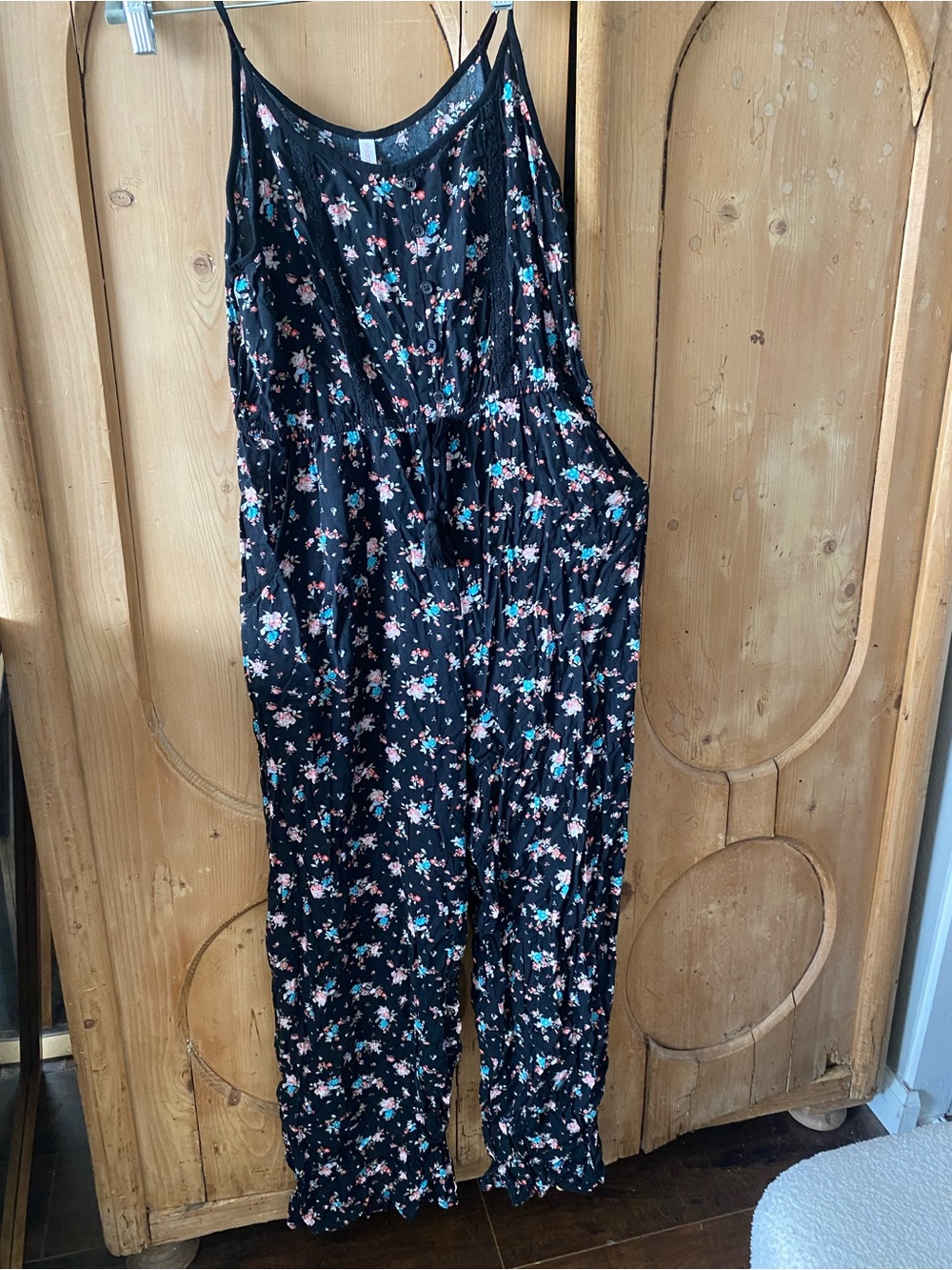 Xhilaration Black Floral Spaghetti-Strap Jumpsuit
